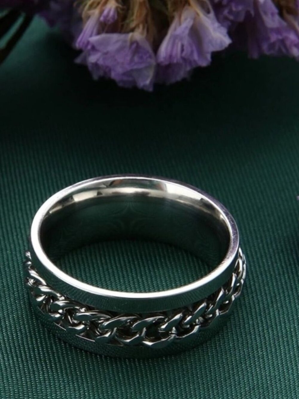Unisex Stainless steel, titanium-plated silver band, and silver Spinning chain.